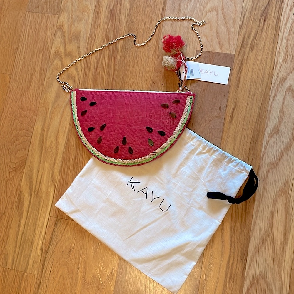 NWT J. Crew x Kayu Raffia Watermelon Clutch Red straw bag purse chain clutch - Picture 9 of 10